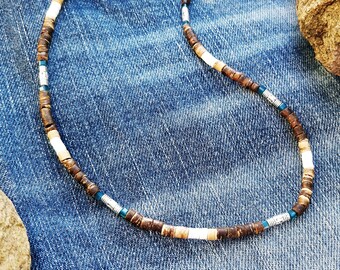 7SN-191 CUSTOM MADE Natural Black Lip Shell & Wood NEW Surfer Men Necklace. 7SN-191 CUSTOM MADE Natural Black Lip Shell & Wood NEW Surfer Men Necklace.