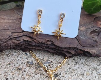 NORDSTERN jewelry set, earrings or necklace, 18k gold plated, Christmas jewelry, gift for women, girlfriend, mother for St. Nicholas Day, Christmas