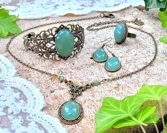 Einzeln oder im Set verfügbar! Vintage Schmuckset mit Halbedelstein-Cabchons "AVENTURINE"