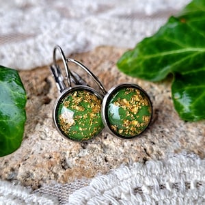 6 color variations! Cabochon earrings in stainless steel with 12 mm glitter cabochon