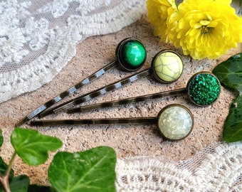 Set of 4 hair clips in green tones, hair accessories, hairpins, hair clips, hair jewelry, gift for women, girlfriend, sister, daughter