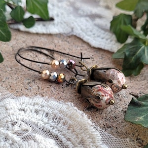 Lange Hängeohrringe mit facettierter Halbedelsteinperle "Leopard Skin Jasper", Geschenk für Frauen, Freundin, Mama, Tochter, Schwester