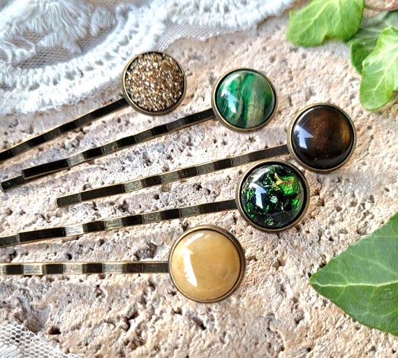 Hair clip with semi precious stones Vintage Hair Clip Set in Bronze With Semi-precious Stone  main image 3