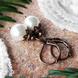 Vintage earrings MERIDA with real shell pearl, festive earrings, vintage bridal earrings, shell pearl earrings, gift for women