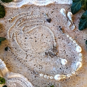 Silver-plated BRIDAL JEWELRY - Set consisting of necklace, earrings and bracelet in white, wedding jewelry set