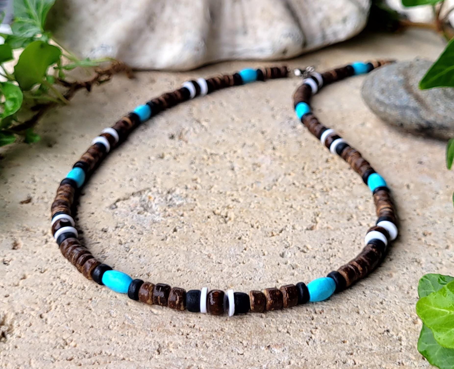 Men's Women's Leather Tiki Surfer Necklace – Adjustable Wood Bead, Made In Germany