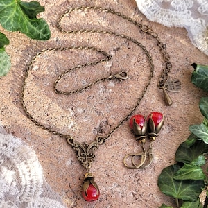 2 variaciones de color Conjunto de joyería vintage Flor de Jade en verde o rojo imagen 9