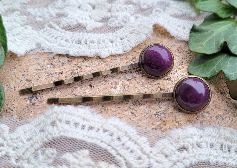 10 variaciones de color Pasadores para el cabello con cabujones de piedras preciosas de 12 mm en juego de 2 imagen 7