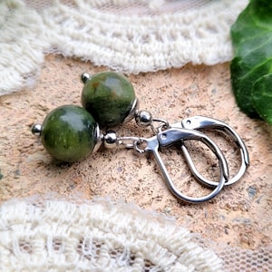 Oorbellen van roestvrij staal met jade kralen, jade sieraden, sieraden van roestvrij staal, groene jade, cadeau voor vrouwen, vriendin, moeder, zus, dochter