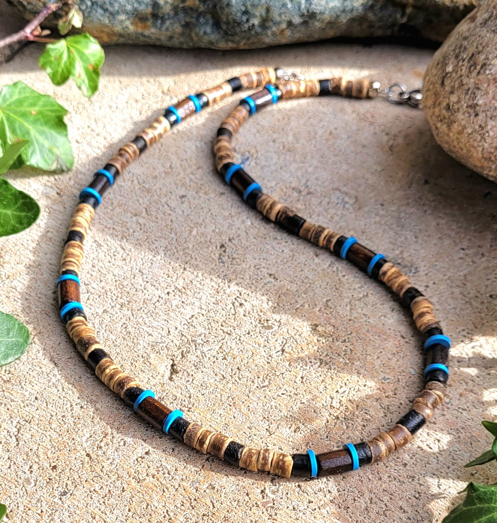 JARED Surfer Necklace Made of Coconut and Wooden Beads; Men's