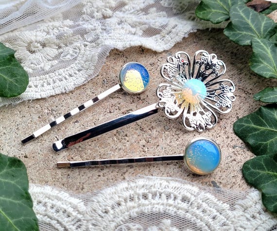 Silver Hair Clip with Moonstone & Intricate Design Amazon.com : 5pcs Star Moonstone Hair Sticks for Buns Long  main image 3