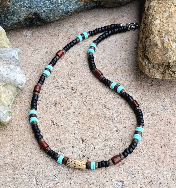 Surfer Necklace jasper Made of Coconut and Wood Beads Etsy