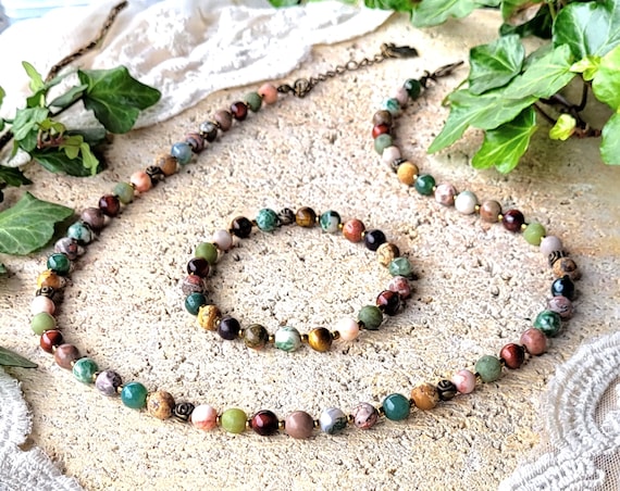 Heilsteine-Kette / Edelsteinkette mit passendem Armband und passenden Ohrringen, einzeln oder im Set bestellbar