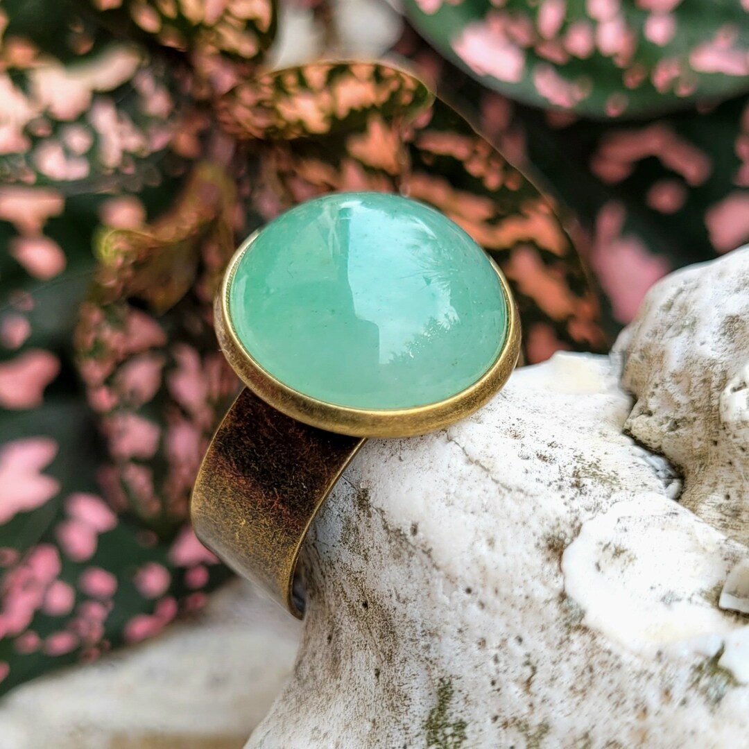 5色！様々な半貴石をあしらったカボションリング、14 mm - Etsy 日本