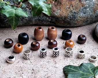 Dreadlocks beads / hair beads / beard beads in a set consisting of wooden and metal beads in antique silver