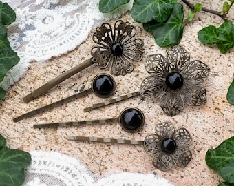 Vintage Haarklemmen mit Halbedelstein &quot;SCHWARZER ACHAT&quot; Haarschmuck Geschenk für Frauen Freundin Schwester Tochter zu Weihnachten Geburtstag