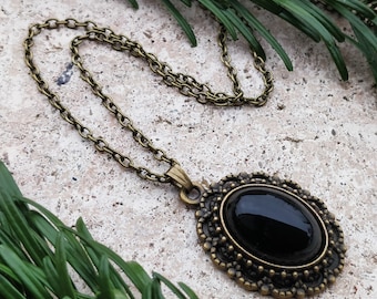 10 colors! Vintage necklace "Ava" with semi-precious stone cabochons, vintage jewelry, gift for women, girlfriend, wife, mother, sister, daughter