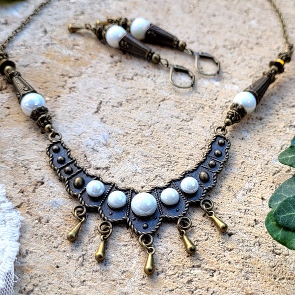 2 variantes de couleurs ! Parure de bijoux orientaux "FARAH" en blanc ou couleur pétrole