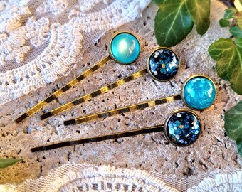 Lot de 4 barrettes à cheveux dans les tons BLEU TURQUOISE