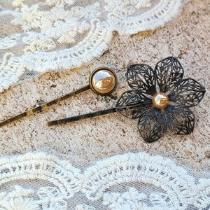 5 colors! Set of 2 vintage hair clips with ceramic cabochons, flower hair clip, hair jewelry, hairpins, hair accessories, gift for women