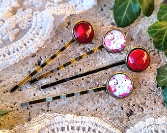 Set of 4 hair clips in RED tones