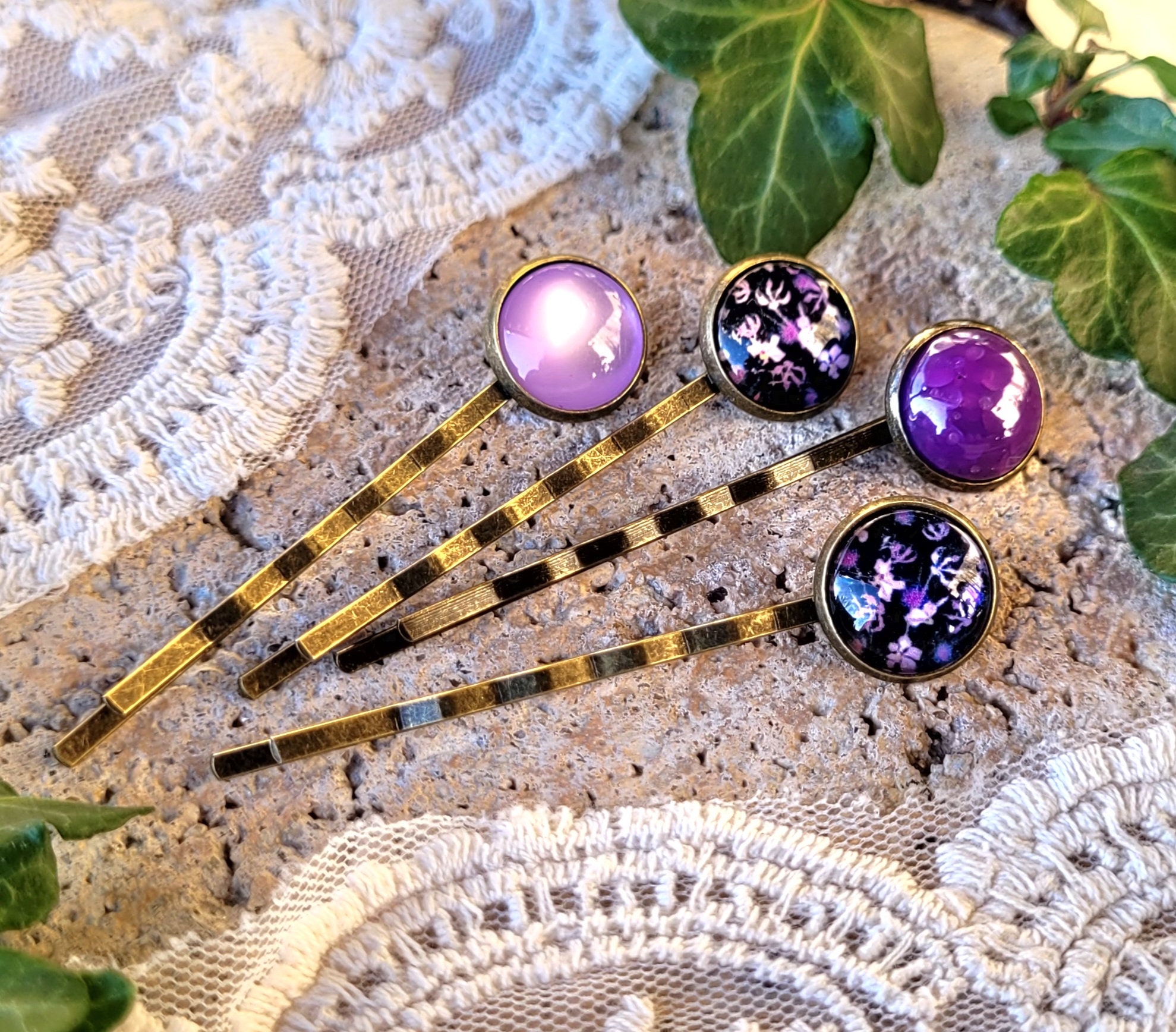 Hair Clip Set in Purple, Hair Jewelry, Hairpins, Hair Accessories