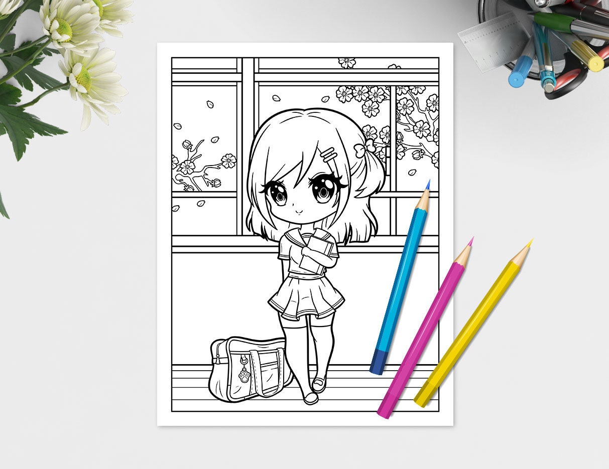 Chibi Girls Anime Coloring Pages Set 20 / Downloadable Coloring   Etsy