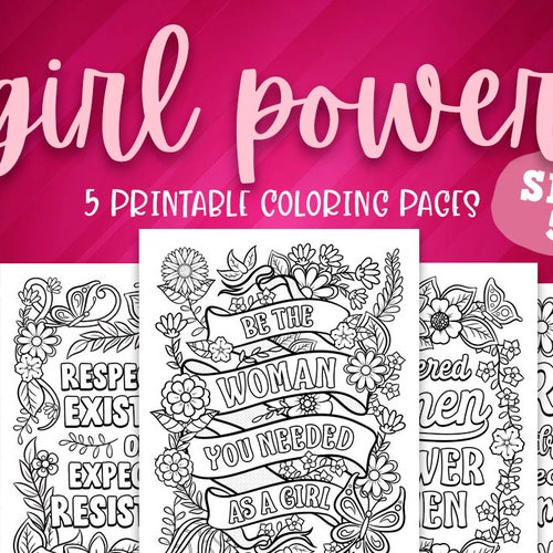 Girl Power Feminism Women Coloring Pages Set 5 / Downloadable Etsy