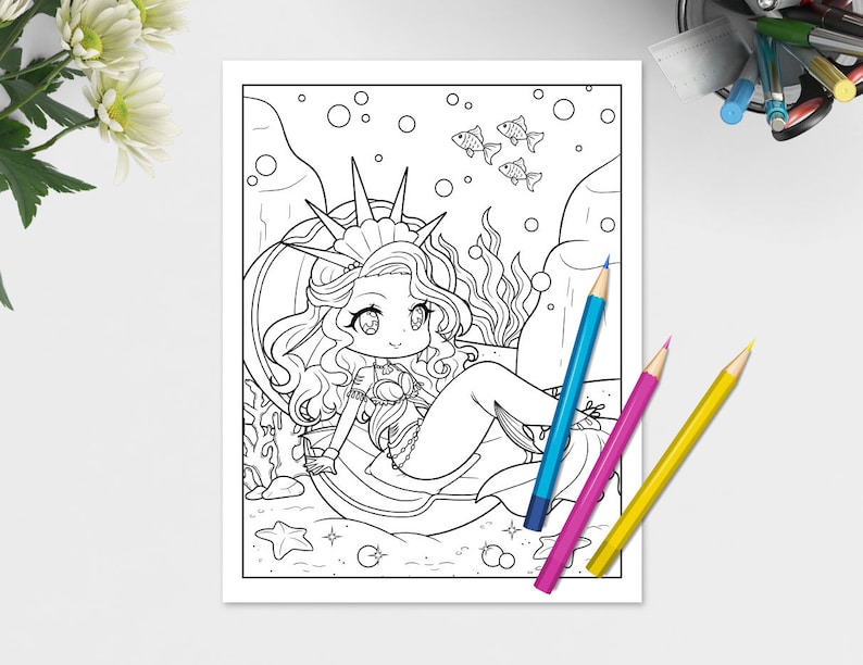 Chibi Mermaid Anime Girls Coloring Pages Set 1 / Downloadable - Etsy