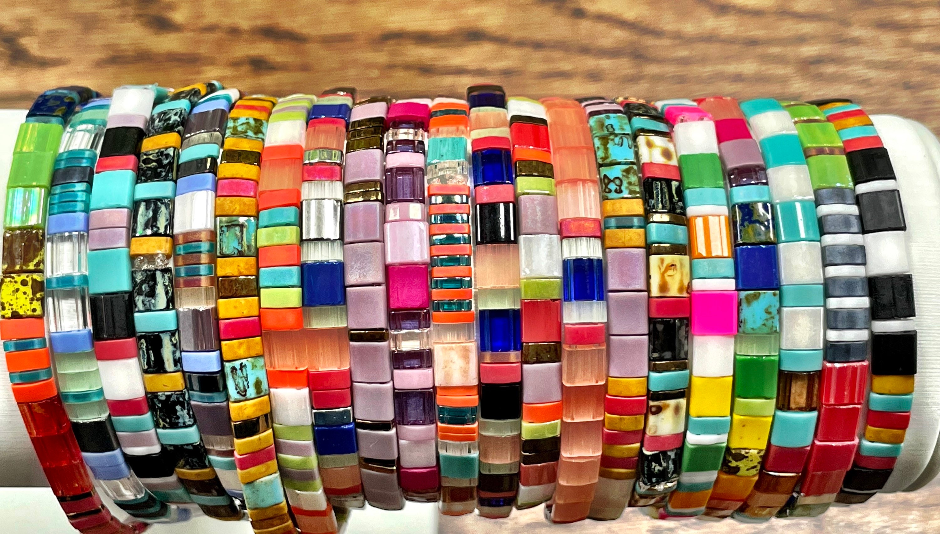 Glass Tile Bead Stretch Bracelet. Miyuki Tila Bead stretch Etsy