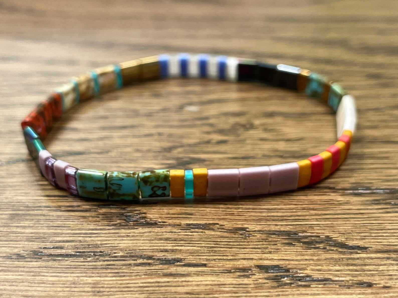 Glass Tile Bead Stretch Bracelet. Miyuki Tila Bead stretch Etsy