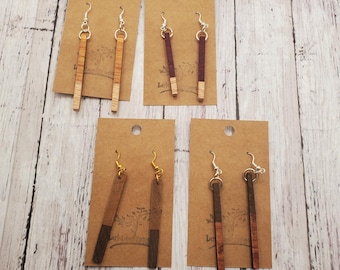 Two-Tone Wood Dangle Earrings: Handmade Walnut & Cherry