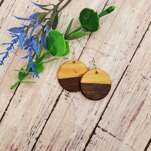 Wood Earrings | Dangle Round Earrings | Statement Striped Circle Earrings | Peruvian Walnut Wood