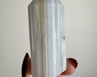 Natural Brazilian Agate Tower | Polished Banded Crystal Obelisk Decor