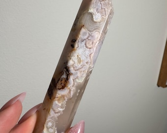 Flower Agate Tower | Cherry Blossom Crystal Point, Healing Stone Decor