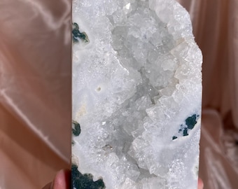 Moss Agate Tower | Druzy Quartz Crystal Point (5 Inches)