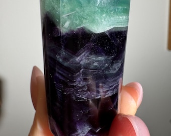 Polished Purple Mint Teal Fluorite Cylinder | Natural China Crystal Display Stone