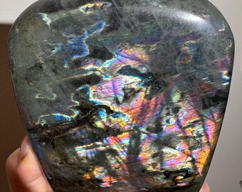 Large Labradorite Freeform Crystal – Pink Purple Orange Flash Display Stone