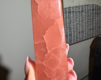 Rose Calcite Tower | Pink Obelisk Crystal from Pakistan | Heart Chakra Decor