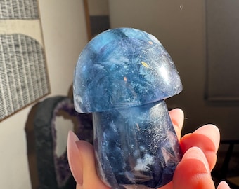 Deep Blue Fluorite Mushroom Crystal Carving | Self-Standing Chinese Fluorite Gemstone
