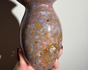 Sea Jasper Mushroom Carving with Heart | Healing Crystal Decor