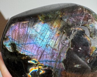 Polished Freeform Labradorite Crystal – Purple Teal Blue Flash Madagascar Stone