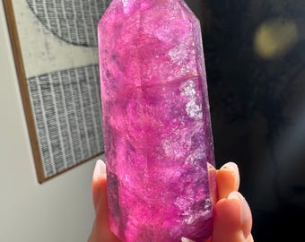 Roze magenta fluorietkristallen toren | 3,75" natuurlijke punt | Chinees fluoriet | Steen Hartchakra | Kristaldecor