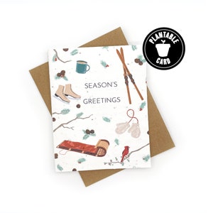 Wildflower Seed Paper Card, Season's Greetings Holiday Card, Happy Holidays Card, Eco-friendly Holiday Card, Winter Card, Skiën, Schaatsen