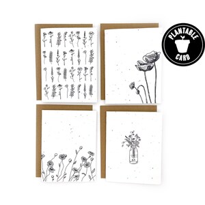 Wildflower Seed Paper Notecard Coffret de quatre cartes, Cartes plantables, Cartes écologiques, Cadeaux écologiques, Ensemble de cartes de notes écologiques