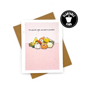 Carte de papier de graines de fleurs sauvages, carte de bon automne, carte d’automne joyeux, jeu de mots sur la gourde, carte de citrouille, carte écologique, carte de joyeux Thanksgiving