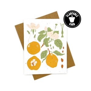 Wildflower Seed Paper Card, Lemons Blank Notecard, Summer Lemons, Spring Lemons, Plantable Card, Botanical Illustration