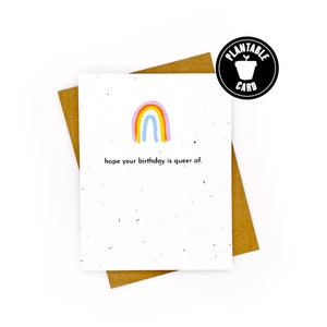 Carte de papier de graines de fleurs sauvages, Cartes d’anniversaire LGBTQ +, Cartes adaptées aux queers, J’espère que votre anniversaire est queer af, carte écologique, anniversaire queer