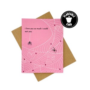 Carte de papier de graines de fleurs sauvages, carte de bonne Saint-Valentin, carte Je t’aime tellement, carte pour amoureux, araignées, carte plantable, carte d’amour