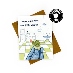 Nouveau bébé, félicitations pour votre nouvelle carte papier graines de fleurs sauvages Little Sprout